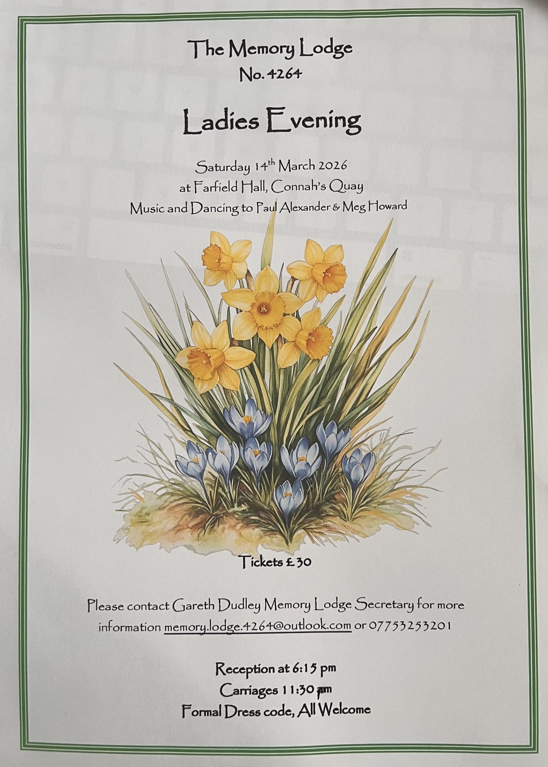 Memory Lodge Ladies Evening - Saturday 14 March 2026 - Poster