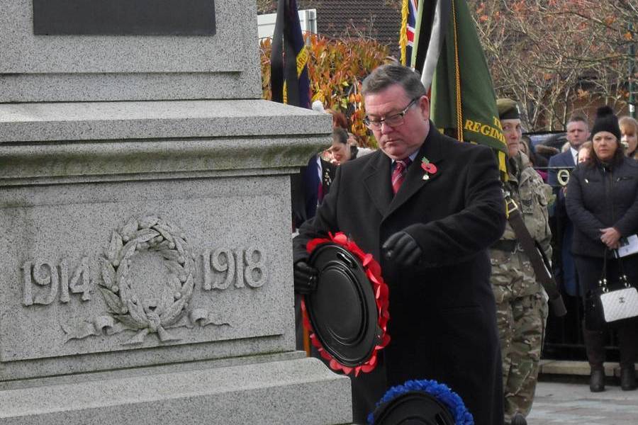 The laying of the wreath by W.Bro. 
	   Tony Tidswell!